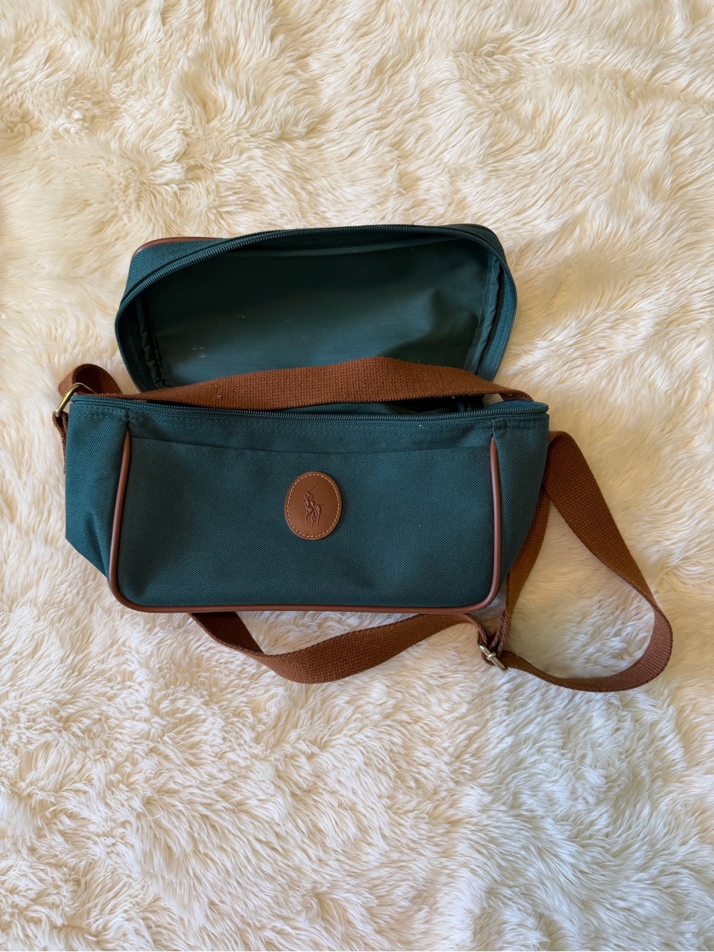 Ralph Lauren Green Canvas Crossbody with Brown Trim